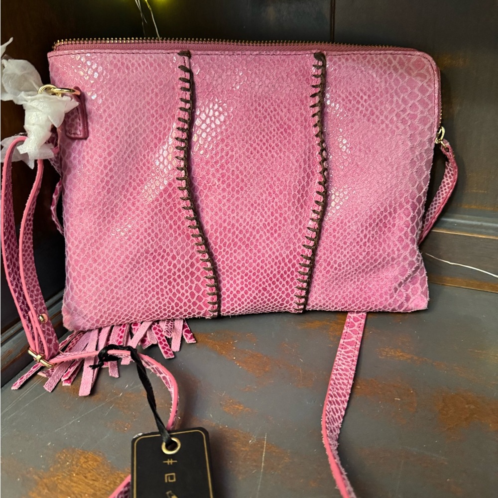 New with tags Sharif Pink Crossbody Bag with Decorative Stitching